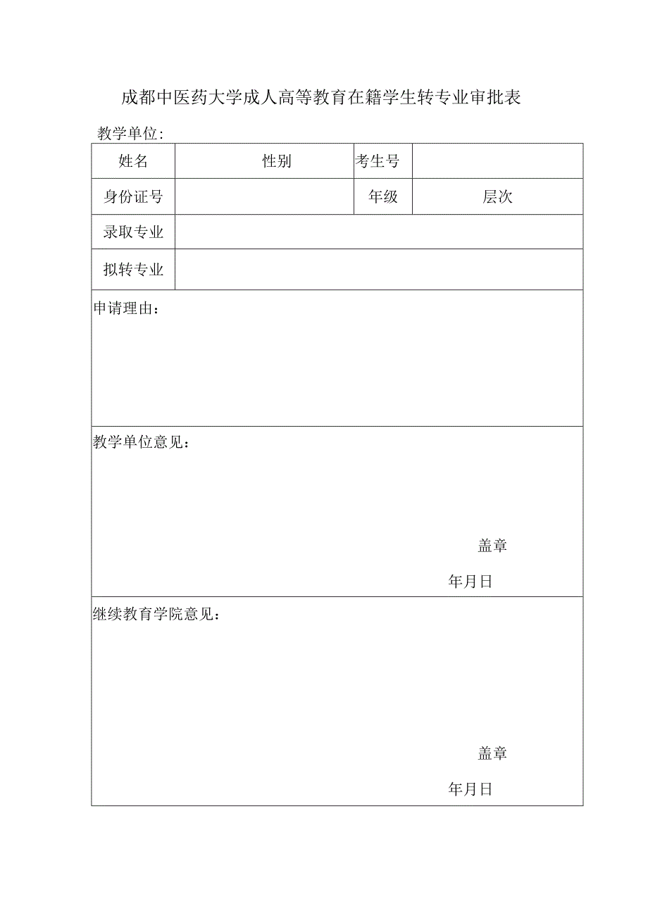 成都中医药大学成人高等教育在籍学生转专业审批表.docx_第1页