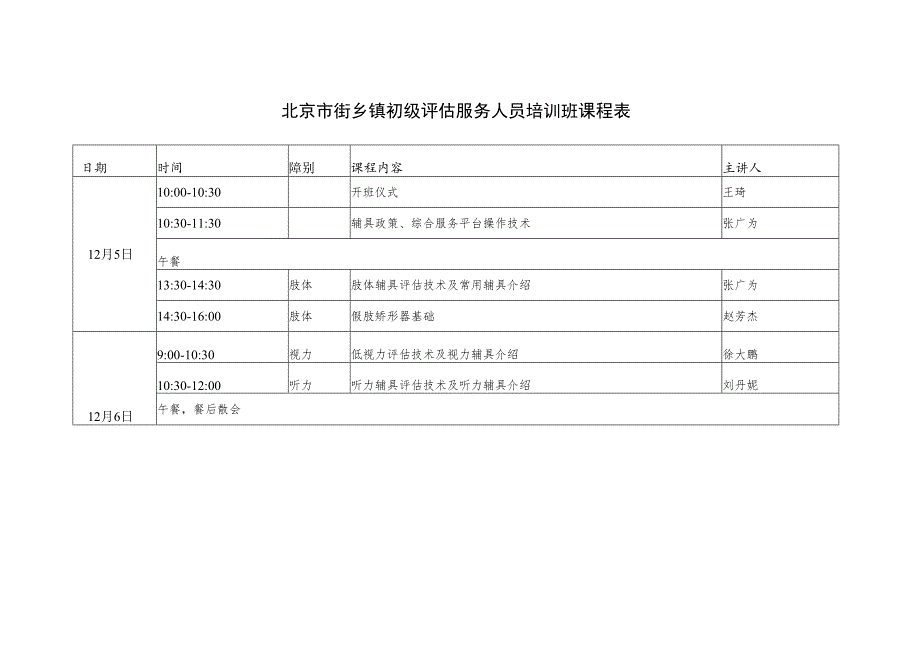 北京市街乡镇初级评估服务人员培训班课程表.docx_第1页