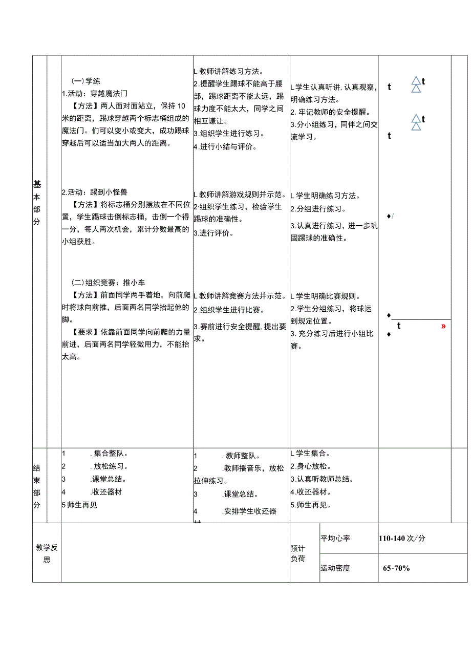 二年级下册水平一下肢操控技能训练小足球踢地滚球 (踢禁止球和地滚球）体育与健康教案.docx_第3页