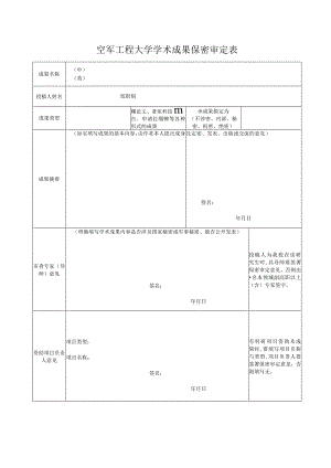 空军工程大学学术成果保密审定表.docx