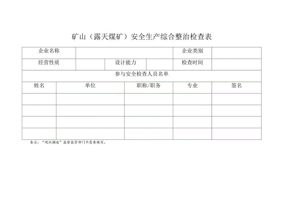 矿山（露天煤矿）安全生产综合整治检查表.docx_第1页