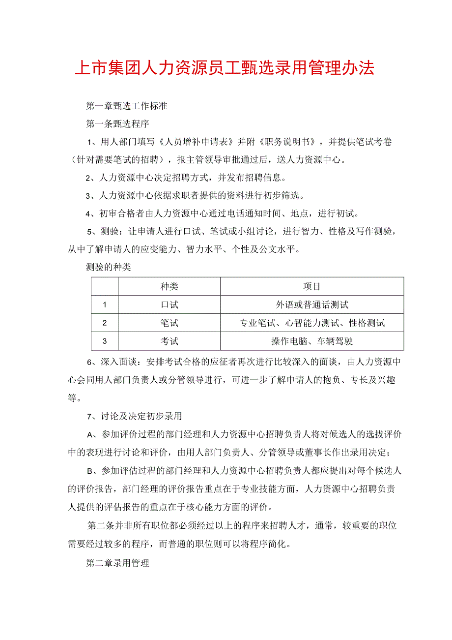 上市集团人力资源员工甄选录用管理办法.docx_第1页