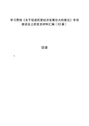 （12篇）学习贯彻《关于促进民营经济发展壮大的意见》专题座谈会上的发言材料汇编.docx