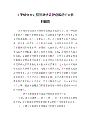 关于健全全过程预算绩效管理激励约束机制报告 .docx