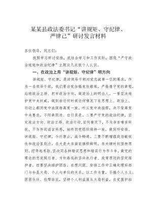 某某县政法委书记“讲规矩、守纪律、严律已”研讨发言材料 .docx