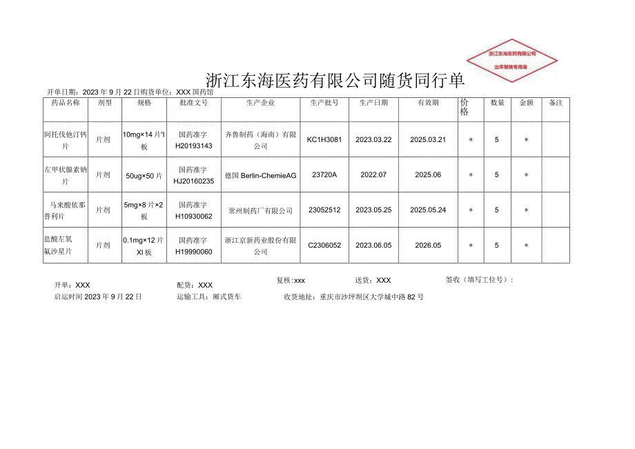 -2023年全国职业院校技能大赛赛项正式赛卷GZ078 药学技能赛项正式赛卷及评分标准-药学技能实操考核随货同行单.docx_第1页