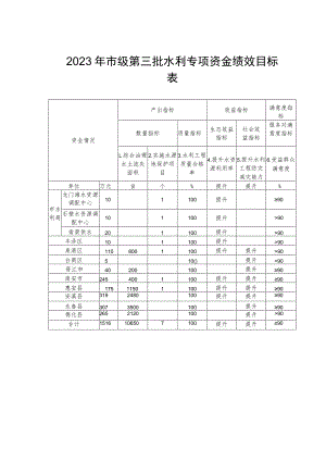 2023年市级第三批水利专项资金绩效目标表.docx