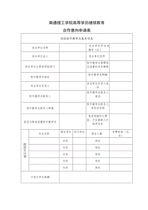 南通理工学院高等学历继续教育合作意向申请表.docx