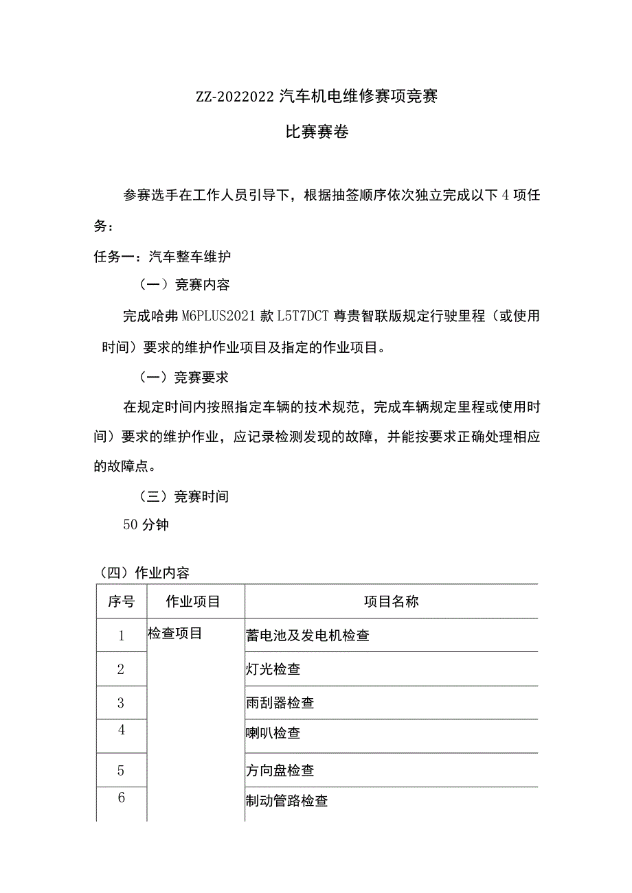 ZZ-2022022汽车机电维修赛项正式赛卷完整版包括附件-2022年全国职业院校技能大赛赛项正式赛卷.docx_第1页