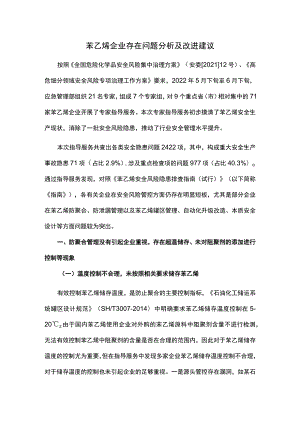 苯乙烯企业存在问题分析及改进建议.docx