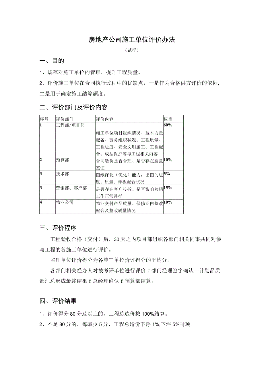 房地产公司施工单位评价办法试行.docx_第1页