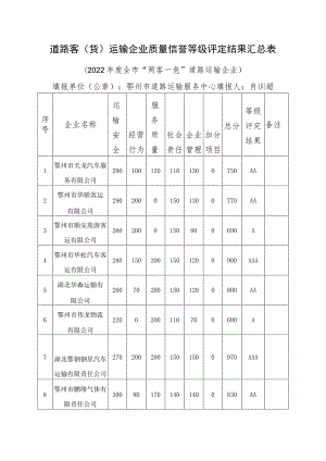 道路客货运输企业质量信誉等级评定结果汇总表.docx