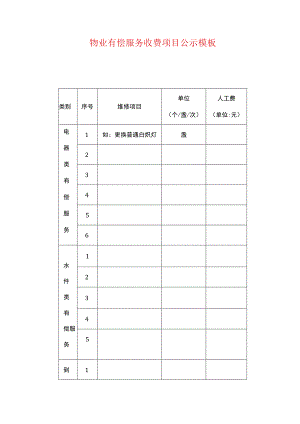 物业有偿服务收费项目公示模板.docx