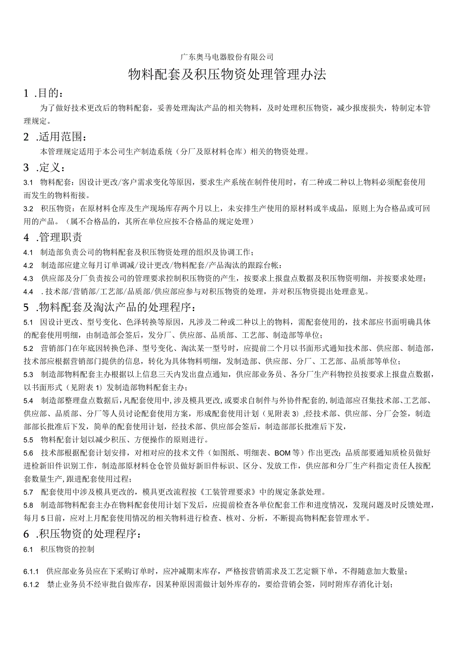 工厂物料配套及积压物资处理管理办法减少物料报废损失.docx_第1页