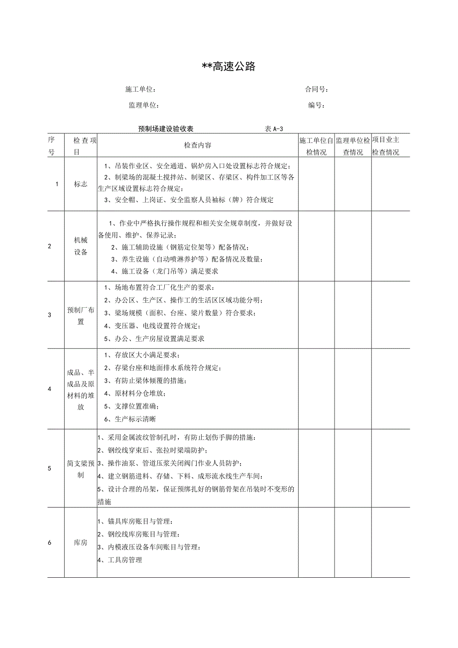 高速公路-预制场建设验收表.docx_第1页