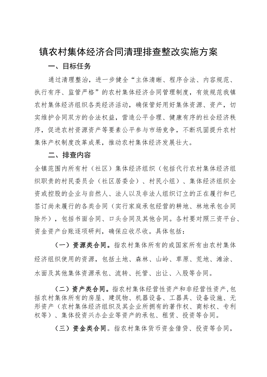 镇农村集体经济合同清理排查整改实施方案.docx_第1页