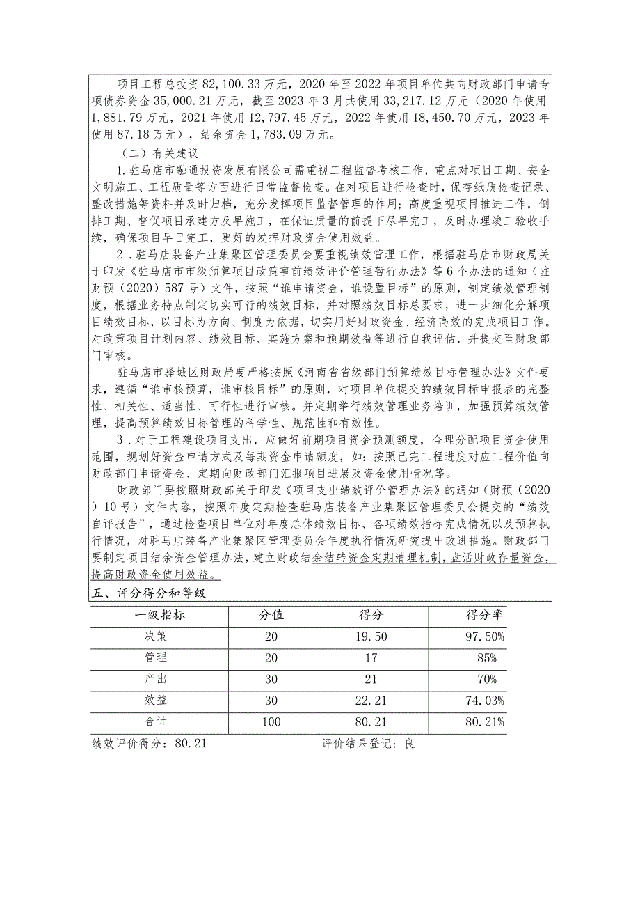 驻马店装备产业集聚区专用汽车零部件产业园项目资金绩效评价报告.docx_第2页