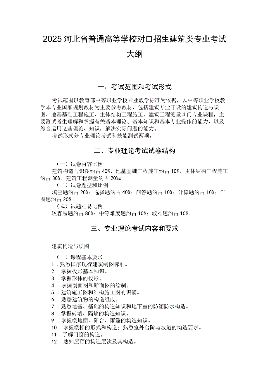 2025河北省普通高等学校对口招生 建筑类专业考试大纲.docx_第1页