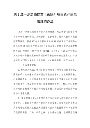 关于进一步加强扶贫(衔接）项目资产后续管理的办法.docx