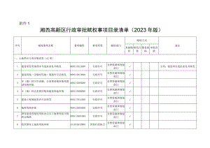 《湘西高新区行政审批赋权事项目录清单（2023年版）》.docx