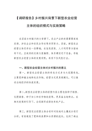 【调研报告】乡村振兴背景下新型农业经营主体的组织模式与实施策略.docx