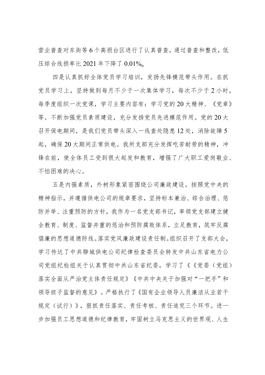 2022年供电所党支部书记述职述责述廉报告.docx_第2页