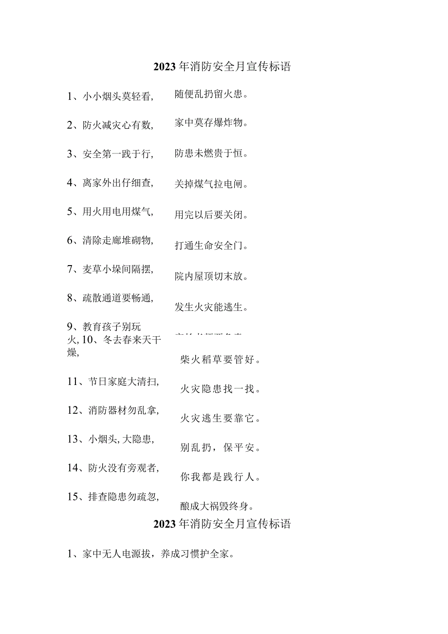 2023年民营企业消防安全月宣传活动标语 （汇编4份）.docx_第1页