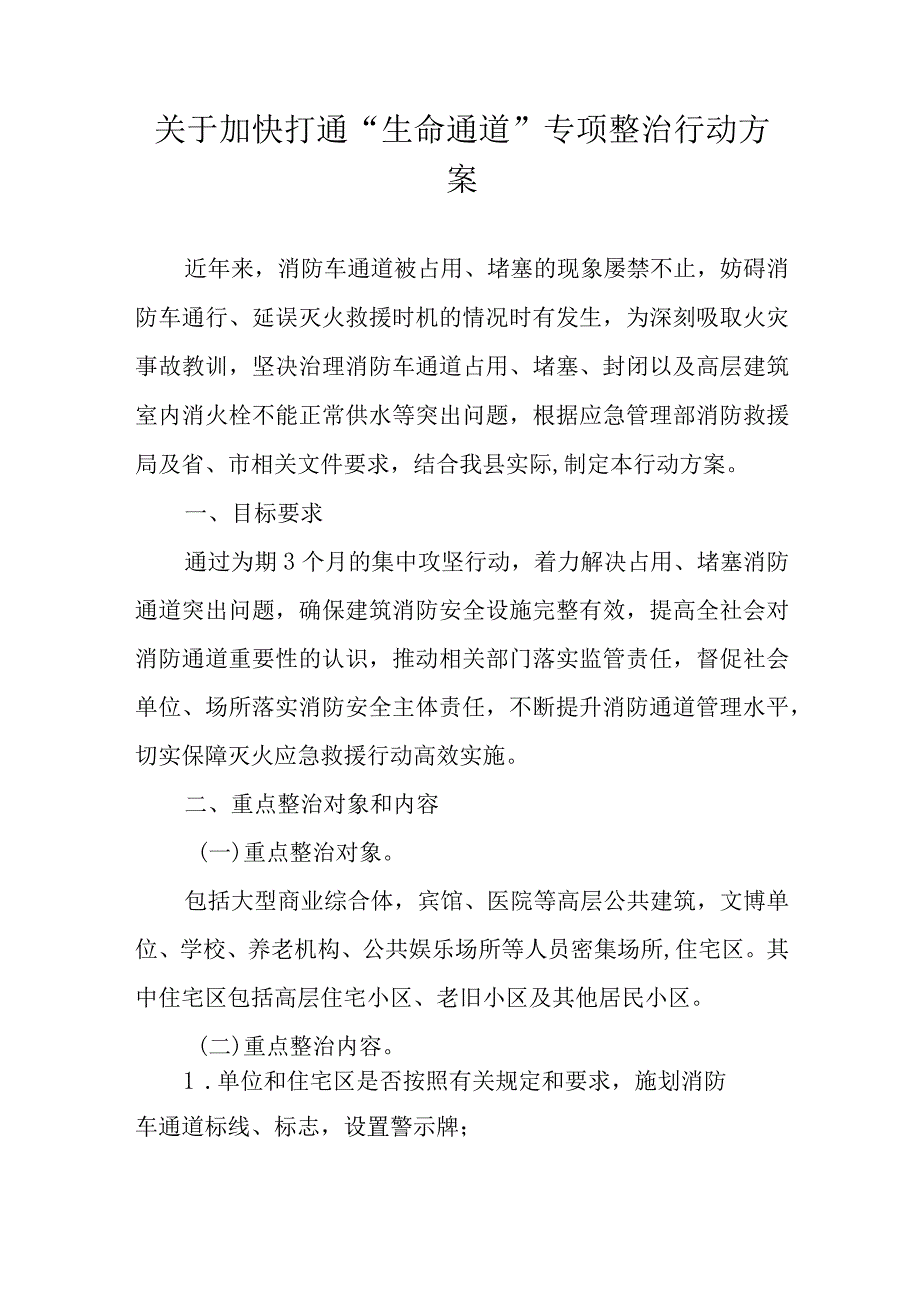 关于加快打通“生命通道”专项整治行动方案.docx_第1页