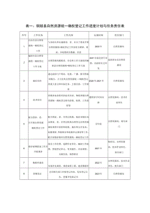 表一铜鼓县自然资源统一确权登记工作进度计划与任务责任表.docx