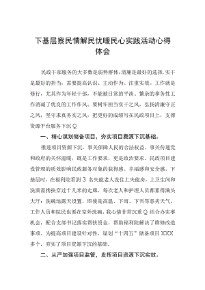 民政干部关于下基层察民情解民忧暖民心实践活动心得体会3篇.docx