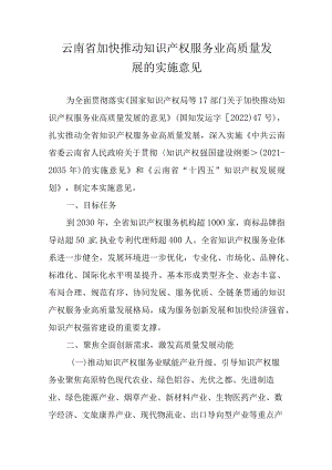 云南省加快推动知识产权服务业高质量发展的实施意见.docx