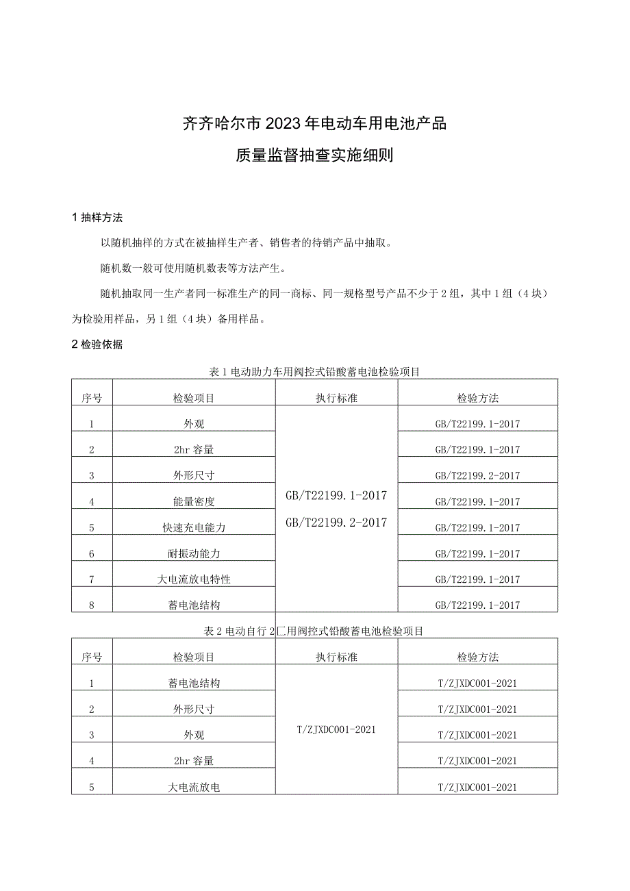 齐齐哈尔市2023年电动车用电池产品质量监督抽查实施细则.docx_第1页