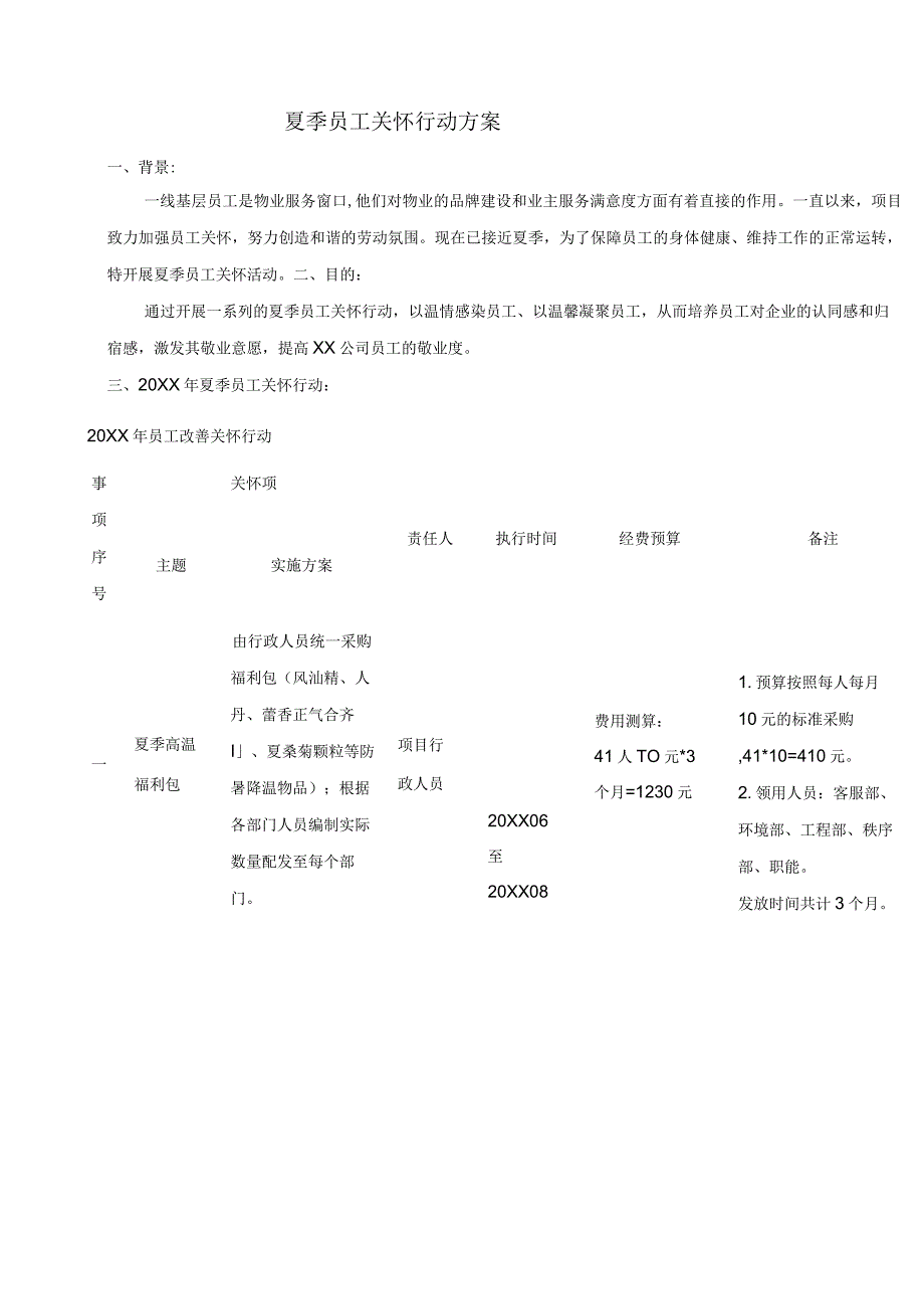 (XX公司企业)员工夏季关怀方案.docx_第1页