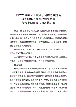 XX县委召开重点项目推进专题会-加快推动重大项目落地见效.docx