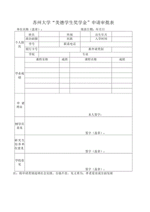 苏州大学“美德学生奖学金”申请审批表.docx