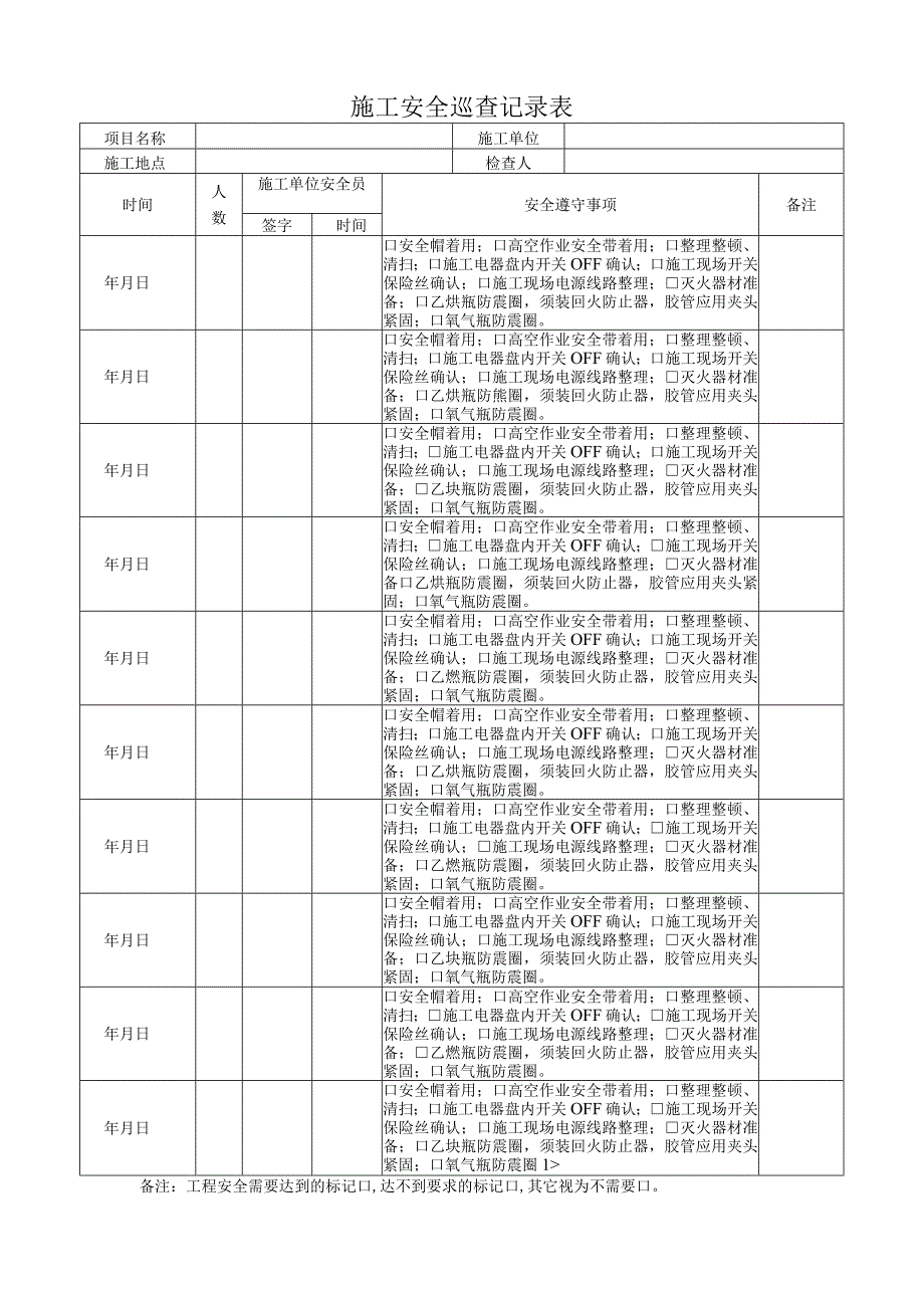 施工安全巡查记录表（完整版）.docx_第1页