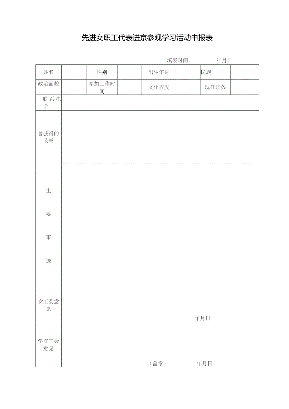 先进女职工代表进京参观学习活动申报表.docx_第1页