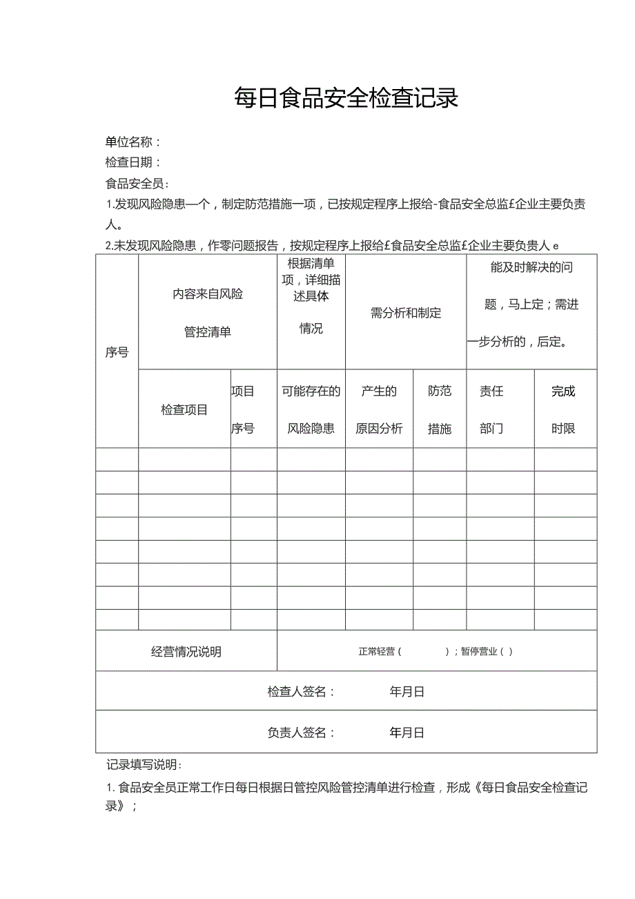 每日食品安全检查记录.docx_第1页