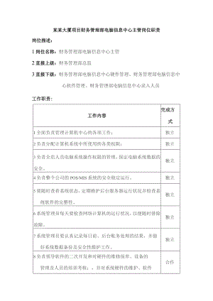 某某大厦项目财务管理部电脑信息中心主管岗位职责.docx