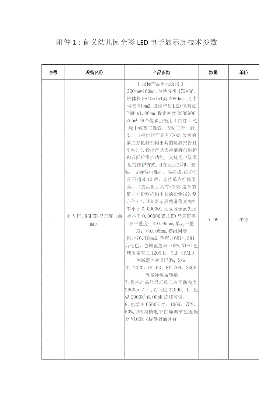 首义幼儿园全彩LED电子显示屏技术参数.docx_第1页