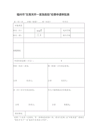 福州市“生育关怀—紧急救助”经费申请审批表.docx