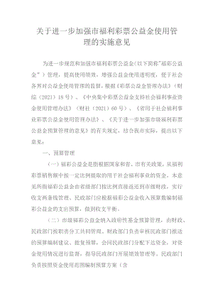 关于进一步加强市福利彩票公益金使用管理的实施意见.docx