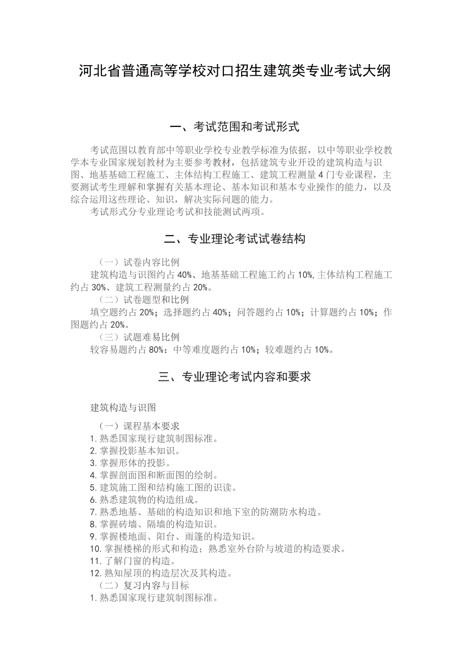 河北省普通高等学校对口招生建筑类专业考试大纲（2025版专业课）.docx_第1页