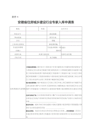 安徽省住房城乡建设行业专家入库申请表.docx