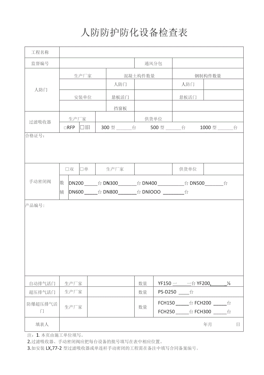 人防防护防化设备检查表（北京市人防工程）.docx_第1页