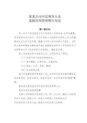 某某公司中层领导人员选拔任用管理暂行办法.docx