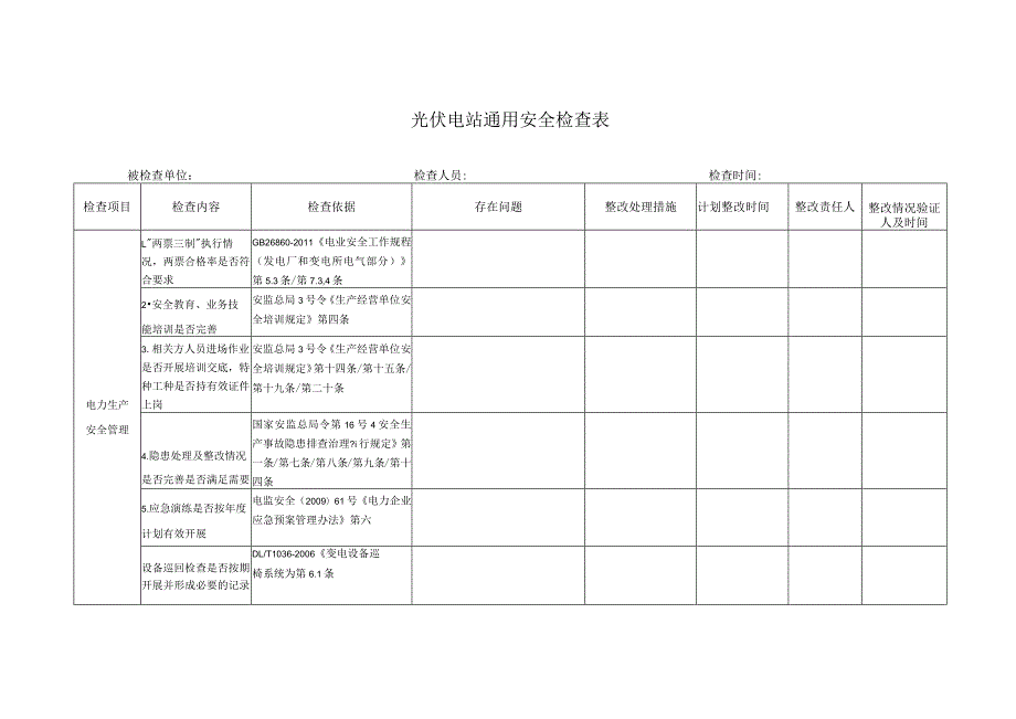 光伏项目通用安全检查表（带检查依据）.docx_第1页