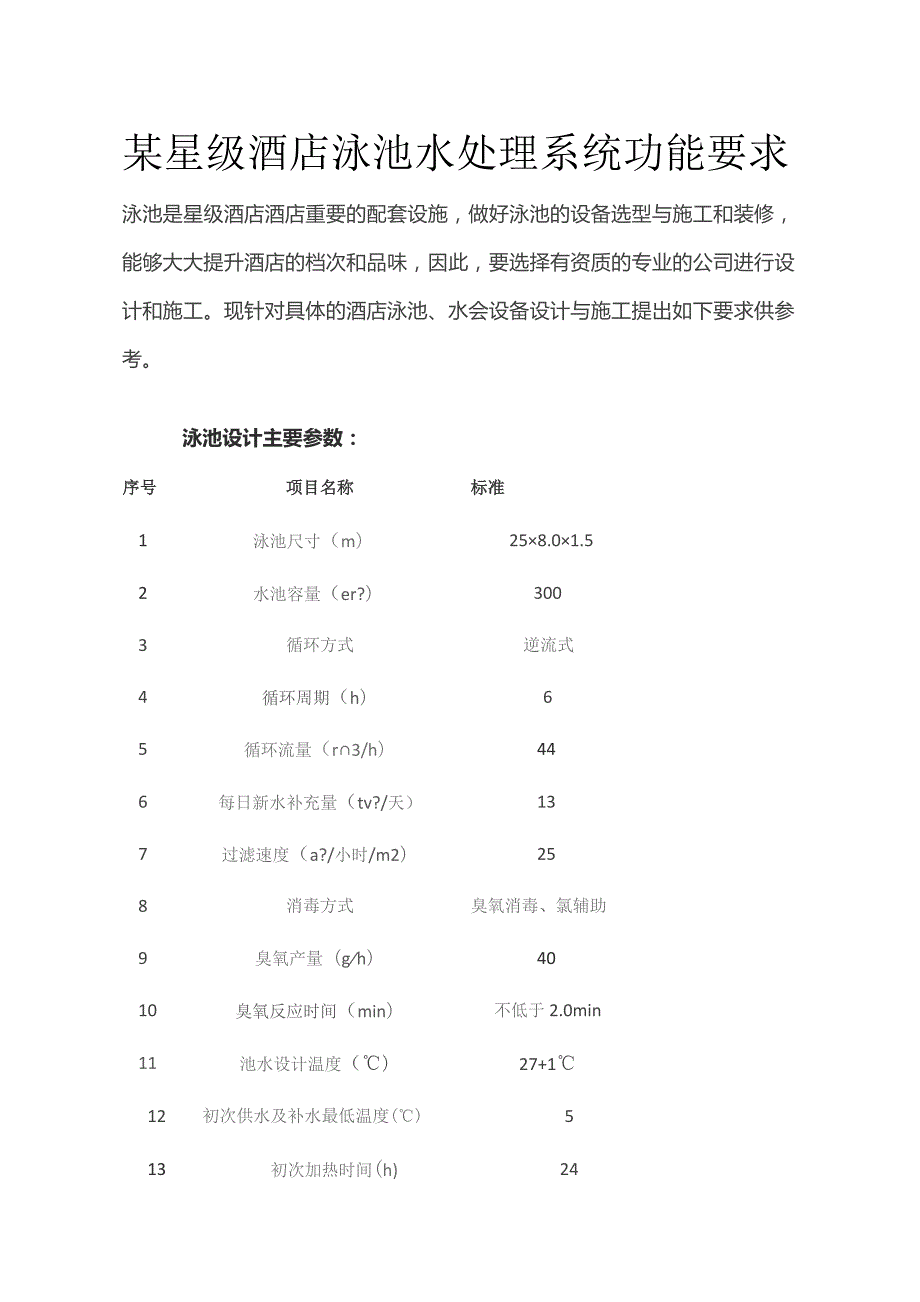 某星级酒店泳池水处理系统功能要求.docx_第1页