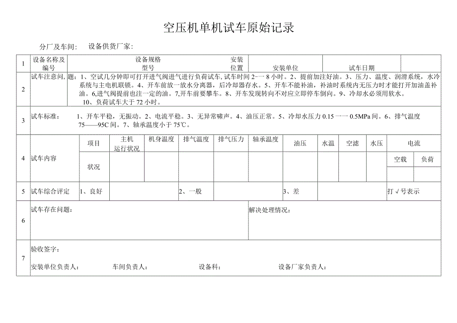 空压机单机试车原始记录.docx_第1页