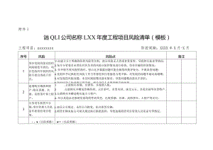 XXXX（公司名称）XX年度工程项目风险清单（模板）.docx